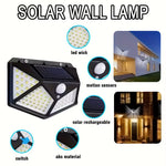 Foco Solar 100 LED IP65 con Sensor de Movimiento — 3 Modos Jardín y Exterior