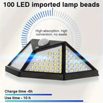Foco Solar 100 LED IP65 con Sensor de Movimiento — 3 Modos Jardín y Exterior