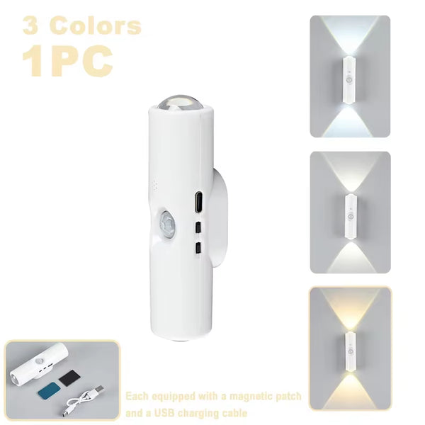 Luz Nocturna LED Doble Cabezal RGB Recargable — Sensor de Movimiento Magnética